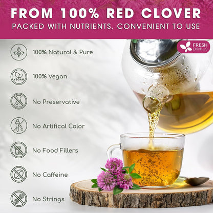 FreshDrinkUS, Premium Red Clover Herbal Tea– 135 Tea Bags – Pure – Naturally Smooth & Mild Flavor – Premium Quality, Eco-Conscious Packaging. Caffeine-Free. Gluten Free. Vegan