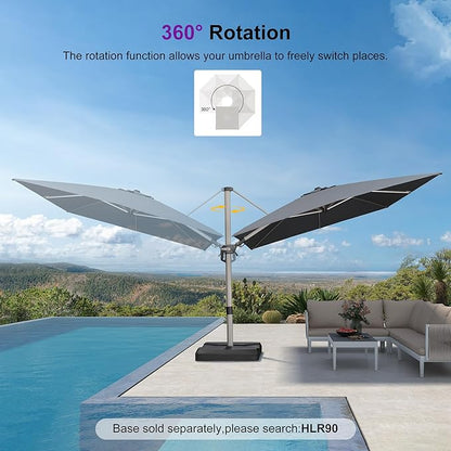 PURPLE LEAF 9' X 12' Left-right Tilting Patio Umbrella Outdoor Swivel Cantilever Umbrella Aluminum Offset Umbrella with Champagne Frame and 360-degree Rotation for Garden Deck Pool, Grey