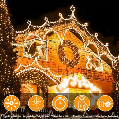 300 LED Solar Rope Lights - 99 FT Bright Outdoor Garden String Lights with 8 Modes, Waterproof, Decorative for Fence & Patio (Warm)