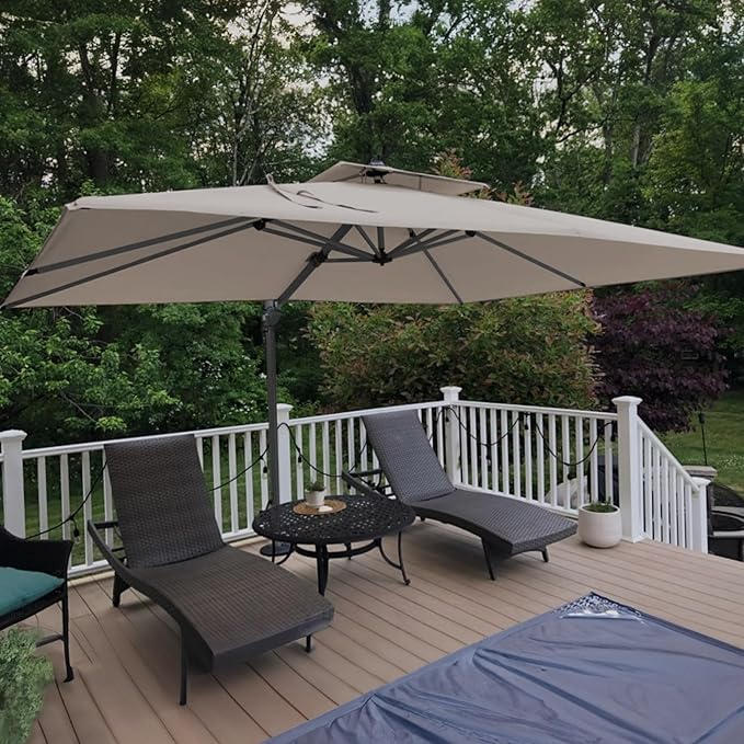 PURPLE LEAF 9' x 12' Cantilever Patio Umbrella Outdoor Umbrella with 280lbs Base Large Rectangular Windproof Offset Umbrella for Pool Deck Garden, Ash Mocha