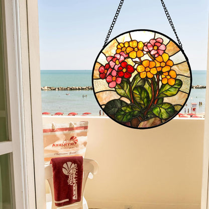 Stained Glass Window Hanging, Yellow Red Flowers Sun Catcher for Window Door Home Decor Green Plant Suncatcher Christmas Mother's Day Birthday Gifts for Women Men Mom and Nana 11.8 in