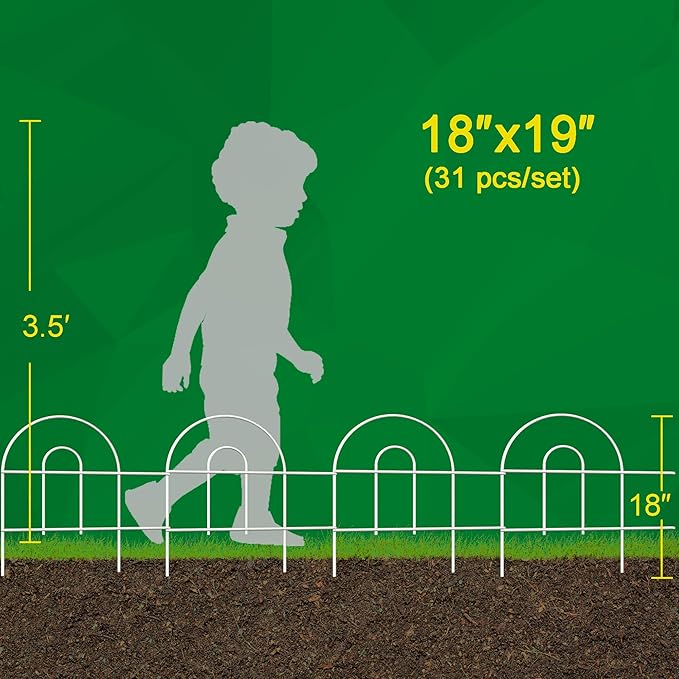 Decorative White Garden Fence Border 18in X50ft Outdoor Metal Wire Garden Fencing Flower Bed Folding Fences Panel Patio Edging Landscape for Yard