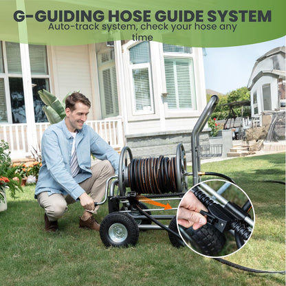 Giraffe Tools Hose Reel Cart, Hose Cart with Wheels Heavy Duty, Industrial Hose Reels for Outside, 250-Feet of 5/8" Hose Capacity, Hose Guide Pre-Installed