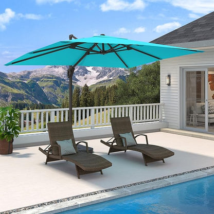 9' X 12' Cantilever Patio Umbrella 360°Rotation Rectangular Outdoor Large Offset Umbrellas Heavy Duty Windproof for Garden Deck Pool Backyard, Turquoise