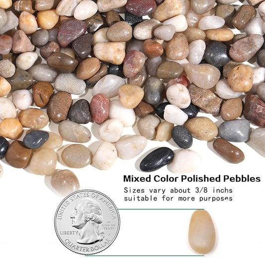 10lbs Rocks for Plants Indoor, 3/8 Inch Small Pebbles for Plants, Aquariums, Bamboo, Vase, Succulent, Outdoor Landscaping, Decorative Plant Rocks for Pots Indoor, Polished Mixed Color