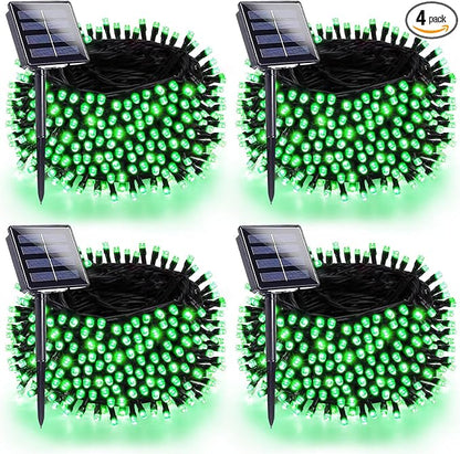 4 Pack 180FT Solar Christmas Lights Outdoor Waterproof, Super Bright 320 LED Solar String Lights with 8 Lighting Modes, Green Wire Twinkle Tree Light for Outside Xmas Party Decorations (Green)