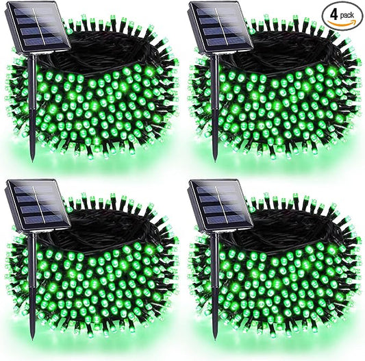 4 Pack 180FT Solar Christmas Lights Outdoor Waterproof, Super Bright 320 LED Solar String Lights with 8 Lighting Modes, Green Wire Twinkle Tree Light for Outside Xmas Party Decorations (Green)