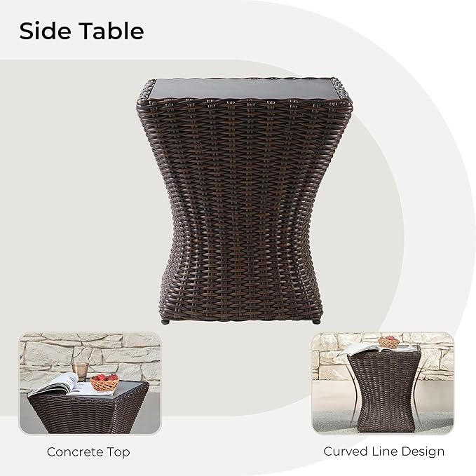 CHITA 3 Pieces Wicker Patio Bistro Set, Outdoor Furniture Set with 2 Pieces Rattan Rocking Swivel Chairs, Thickened Cushions and Side Table
