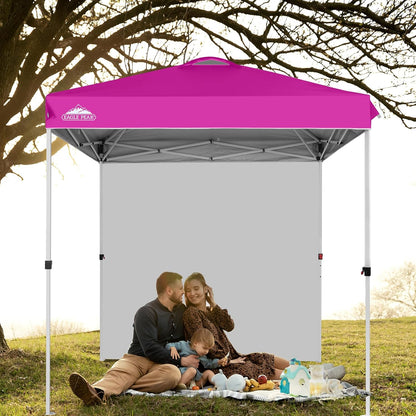 EAGLE PEAK Pop Up Canopy Tent with 1 Sidewall, Easy Setup Event Tent, Outdoor Sun Shade, Wheeled Carry Bag, Stakes and Guy Ropes, Instant Canopy 6.6x6.6, Pink