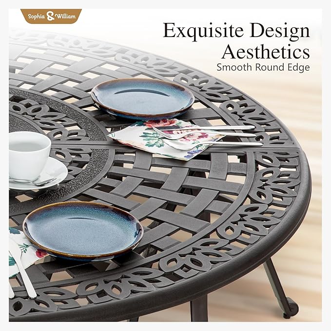 Sophia & William 7 Pieces Cast Aluminium Patio Bar Set for 6, Round Outdoor Bar Height Table and Swivel Bar Stools, Patio High Top Pub Set with Bar Counter Height Chairs and 2.2" Umbrella Hole