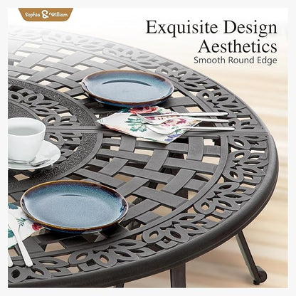 Sophia & William 7 Pieces Cast Aluminium Patio Bar Set for 6, Round Outdoor Bar Height Table and Swivel Bar Stools, Patio High Top Pub Set with Bar Counter Height Chairs and 2.2" Umbrella Hole