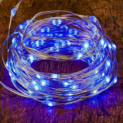 2 Pack Solar Powered Fairy String Lights Outdoor Waterproof 8 Modes Twinkle Christmas Decorations Lights, Each 33ft-100LED, 40ft-120LED, 66ft-200LED, 80ft-240LED, (Blue, 33)