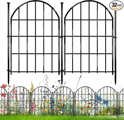 32 Pack Decorative Garden Fence, 17in X 34.6ft Arched No Dig Fence Border, Garden Edging Border, Rustproof Metal Animal Barrier with Ground Stake for Dog, Rabbit, Outdoor Yard Patio Decor