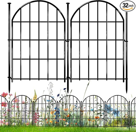 32 Pack Decorative Garden Fence, 17in X 34.6ft Arched No Dig Fence Border, Garden Edging Border, Rustproof Metal Animal Barrier with Ground Stake for Dog, Rabbit, Outdoor Yard Patio Decor