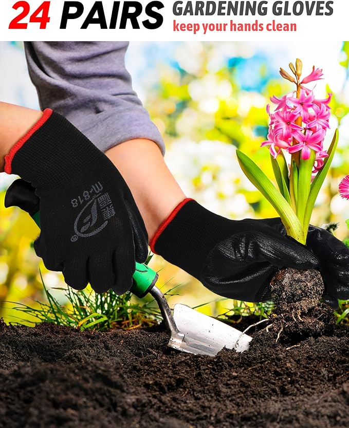 Nuogo 24 Pairs Gardening Gloves for Men Women Rubber Coated Landscaping Work Gloves Safety Work Construction