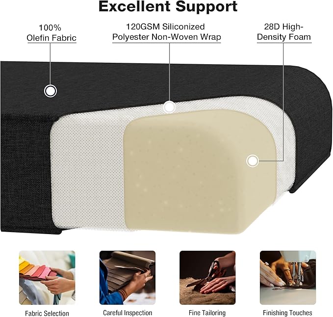 Joyside Outdoor Chair Cushions Set, 22x25/22x24 Inch Patio Furniture Deep Seat Cushions, Water Resistant & Thick Cushion, Outdoor Replacement Cushions for Seat and Sofa (Black, 6 Set)