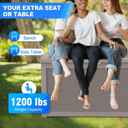 320 Gallon Lockable Resin Deck Box, Waterproof & UV-Resistant Outdoor Storage Box for Outdoor Cushion Storage, Garden Tools & Pool Accessories Storage, Gray