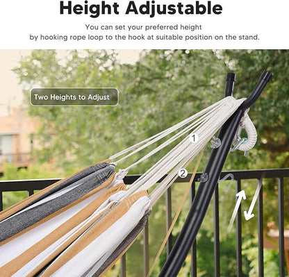 SUNCREAT 2 Person Hammock with Stand, Heavy Duty Free Standing Hammock with Stand Included, Coffee Stripes