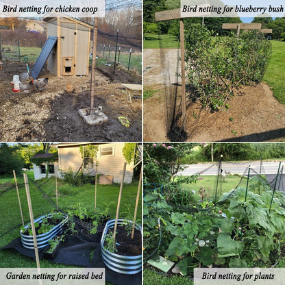 Junflying Bird Netting, 25x25 FT – 1/2" Mesh, Woven Black Netting for Garden Protection with Ties, Protects Vegetables, Fruit Trees, Blueberry Bushes & Strawberry Plants