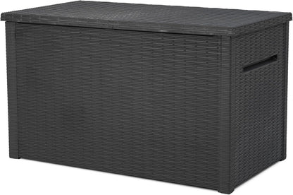 Keter Java XXL 230 Gallon Resin Rattan Look Large Outdoor Storage Deck Box for Patio Furniture Cushions, Pool Toys, and Garden Tools, Dark Grey