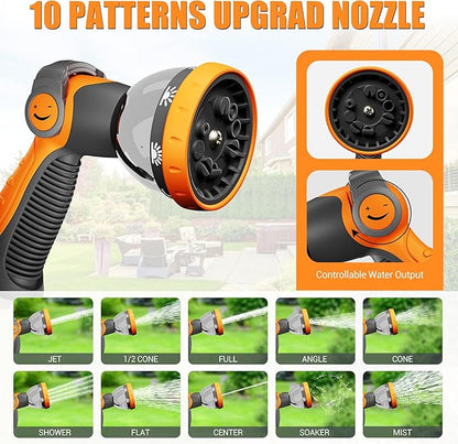 5/8" x 75 ft Retractable Hose Reel, Heavy Duty Retractable Garden Hose Reel Wall Mounted with 10-Pattern Hose Nozzle/Any Length Lock/Slow Return System/180°Swivel Bracket,Orange