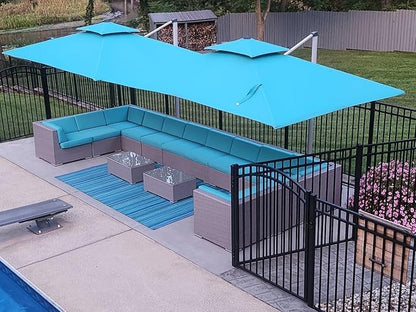 PURPLE LEAF 9' X 12' Patio Umbrella Outdoor Rectangle Umbrella Large Cantilever Umbrella Windproof Offset Heavy Duty Sun for Garden Deck Pool Patio, Turquoise Blue