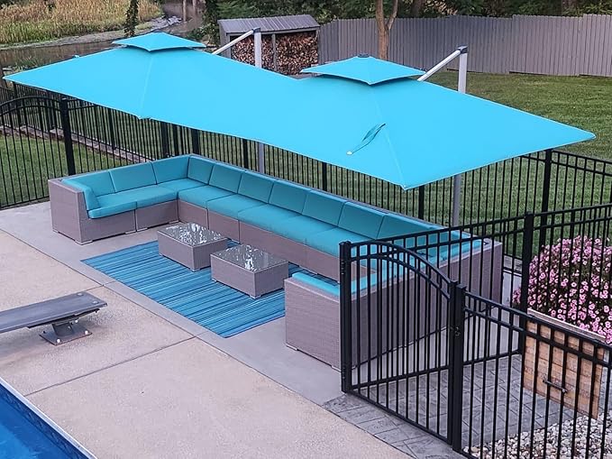 PURPLE LEAF 10' X 13' Patio Umbrella Outdoor Rectangle Umbrella Large Cantilever Umbrella Windproof Offset Heavy Duty Sun for Garden Deck Pool Patio, Turquoise Blue