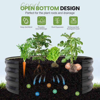 G GOOD GAIN Round Raised Garden Bed - 2Pcs 3x3x1ft Galvanized Steel Planter Boxes Outdoor with Rubber Edge Trim | Metal Raised Beds for Gardening Vegetables Flowers Fruits Herbs (Dark Grey)