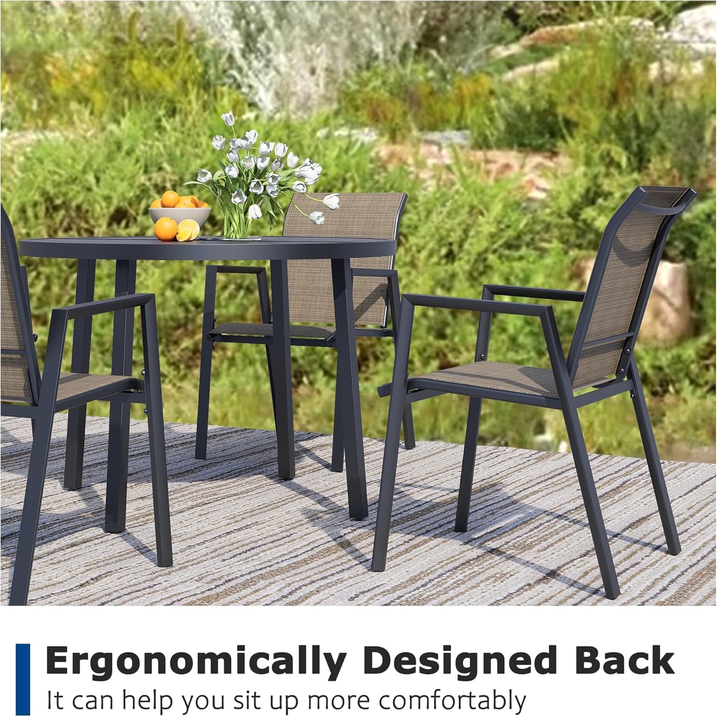Outdoor Patio Chairs Set of 8, Mocha Stackable Outdoor Chairs, Lightweight Patio Set with High Back, Metal Dining Chair for Lawn, Garden, Yard and Deck