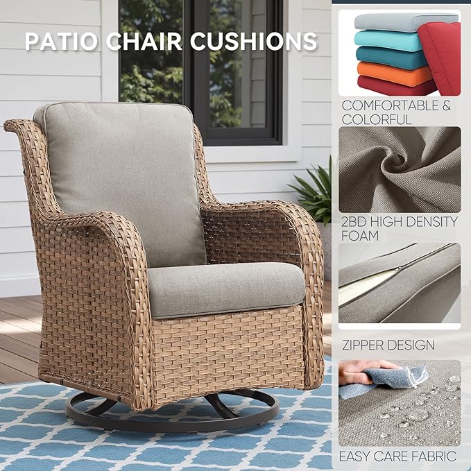 Outdoor Rattan Chair Cushions 2 Packs - Outside Durable Thick Replacement Back and Seat Cushion 22x24 with Zipper Cover for Patio Glider Rocking Chairs Loveseat Couch – Beige/Regular