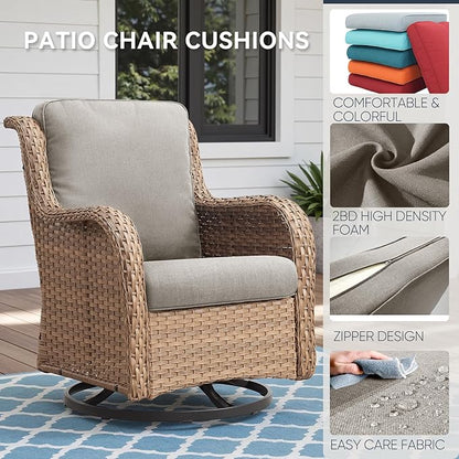 Patio Chair Cushions 5 Packs - Outside 22x24 High Back Water-Resistant Cushion with Zipper Cover for Outdoor Glider Rocking Chairs Loveseat 3-seat Couch Sofa – Beige/Regular