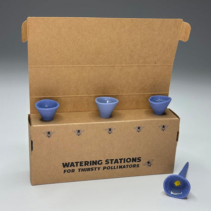 3 Pack, Bee Watering Station, Butterfly Feeder, Bee Feeder, Garden Decor, Bee Decor, Outdoor Garden Decor, Plastic Free, Handmade from Porcelain (3, Blue)