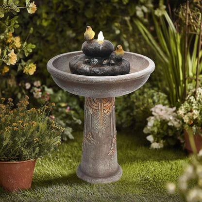 G-LEAF Outdoor Garden Bird Bath Fountain with LED Lights, Freestanding Waterfall Birdbath Garden Water Fountain for Backyard, Patio