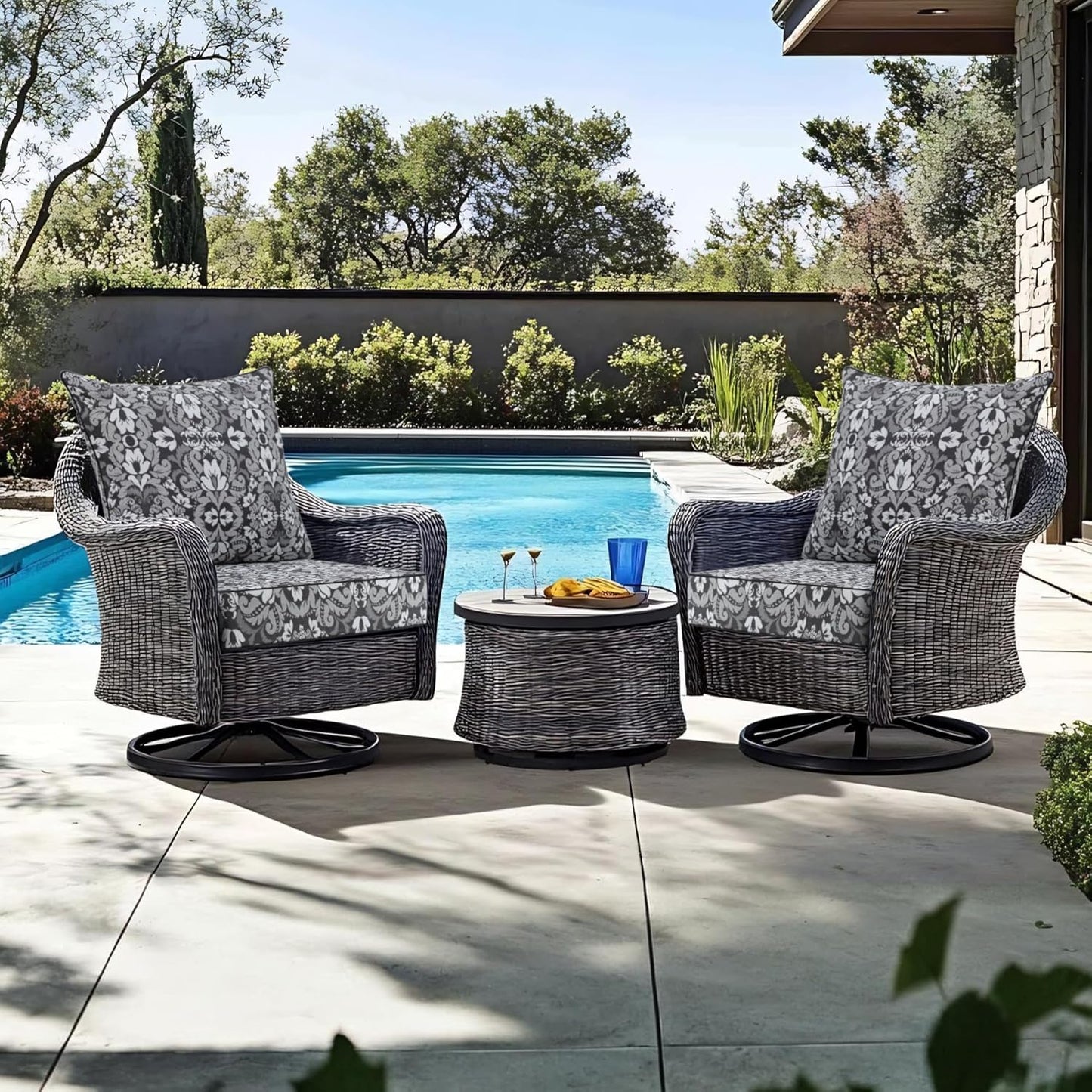 Favoyard Outdoor Seat Cushion 22 x 22 x 3 in Waterproof Pattern Fade Resistant Cover Removable Patio Furniture Cushions Deep Seat & Back Cushion Set with Adjustable Straps for Patio Chair Sofa Couch