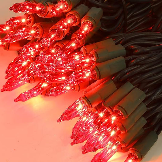 Christmas String Lights, 150 Count 33 FT Incandescent Mini Green Wire Valentines Fairy Light, 120V UL Certified Connectable Xmas Tree Lights for Patio, Holiday, Party, Outdoor Indoor Decoration, Red
