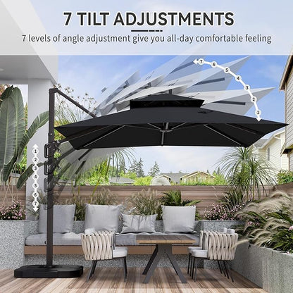 10' X 10' Cantilever Patio Umbrella Outdoor Heavy Duty Double Top Windproof Square Offset Umbrellas with 360-degree Rotation for Pool Deck Backyard, Black