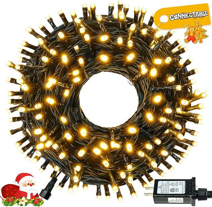 Connectable 100LED 42Ft 13Modes Christmas String Lights Outdoor Indoor | Extendable Green Wire Warm White Christmas Tree Lights with Timer | Twinkle Fairy Light Plug in for Xmas Tree (Warm White)