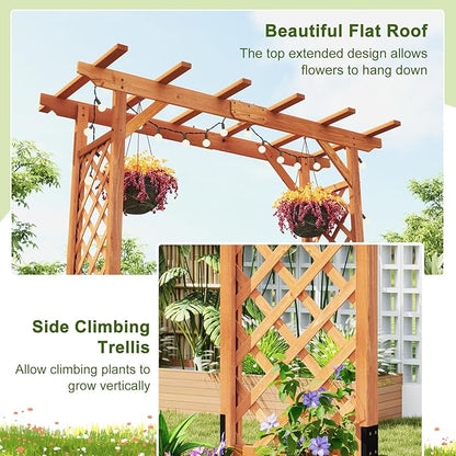 Giantex 7FT Wood Garden Arbor Trellis, Wedding Arch for Outdoor Patio Birthday Bridal Party Prom Decoration, Garden Trellis Pergola Arbor for Climbing Plant Rose Vines