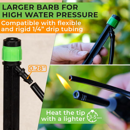 CARPATHEN 100 Drip Irrigation Emitters Vortex - Drip Irrigation Parts for Irrigation Kit - 1/4 inch Irrigation Tubing Compatible - 360 deg Adjustable Fan Sprayer for Raised Garden Bed, Potted Plants