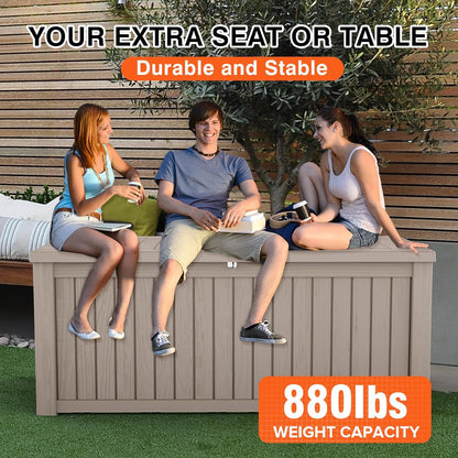 152 Gallon Deck Box Waterproof, UV Resistant Resin Outdoor Storage Box with Hydraulic Rod, Lockable Design and Enhanced Durability for Patio, Garden, and Poolside Use