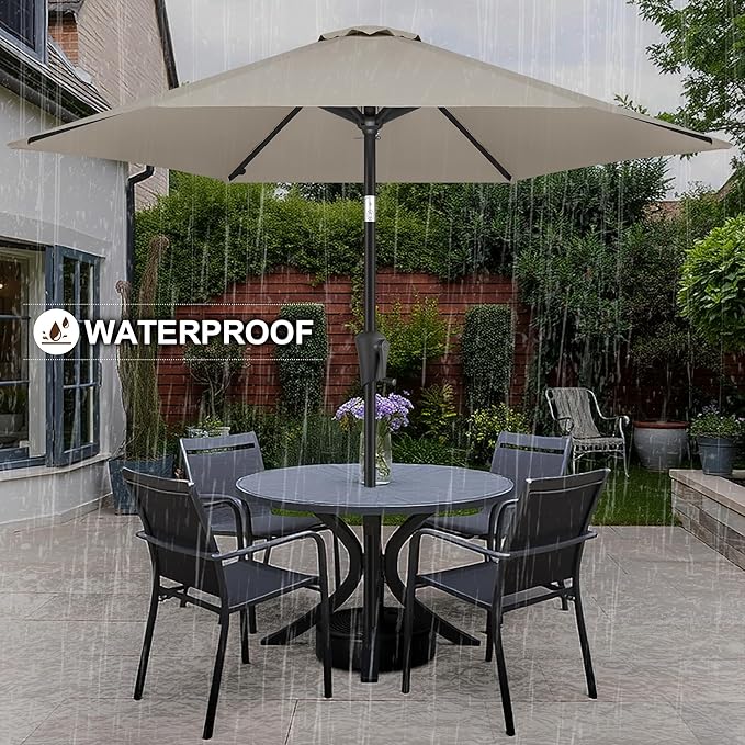 FLAME&SHADE 10ft Patio Umbrella - Outdoor Umbrella with 6 Sturdy Ribs, Push Button Tilt and Crank, UV Protection Table Market Umbrella for Pool, Porch，Garden, Deck, Backyard (Taupe)