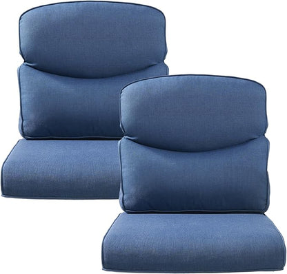 Outdoor Rattan Chair Cushions 2 Packs - Outside High Back Comfortable Thickened Pillow 22x24 with Zipper Cover for Patio Rocking Swivel Chairs Loveseat Sofa – Blue/Crescent