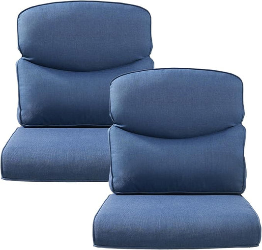 Outdoor Rattan Chair Cushions 2 Packs - Outside High Back Comfortable Thickened Pillow 22x24 with Zipper Cover for Patio Rocking Swivel Chairs Loveseat Sofa – Blue/Crescent
