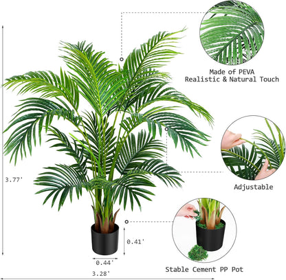 Worth Garden 4ft Artificial Areca Palm Plant, Fake Cane Palm Silk Tree Indoor Outdoor, Dypsis Lutescens, 47in Realistic Faux Silk Plants for Office Decoration