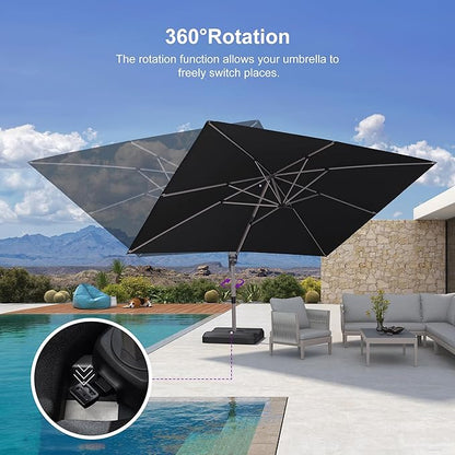 PURPLE LEAF Patio Umbrella with Base Included, 10‘×13’ Outdoor Aluminum Cantilever Umbrella with 360° Rotation, Aluminum Large Offset Umbrella for Outdoor Garden Pool, Black