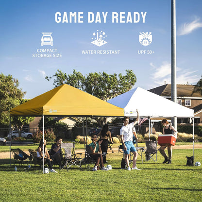 CROWN SHADES 8x8 Pop Up Canopy - Beach Tent with One Push Setup - Easy Outdoor Sun Shade for Events, Parties, Camping - Gazebo with STO-N-Go Cover Bag, Silver Coated Top, Yellow