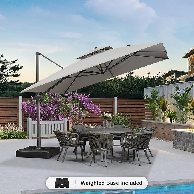 PURPLE LEAF 11 FT Cantilever Patio Umbrella Outdoor Umbrella with 280lbs Base Large Rectangular Windproof Offset Umbrella for Pool Deck Garden, Pebble Grey