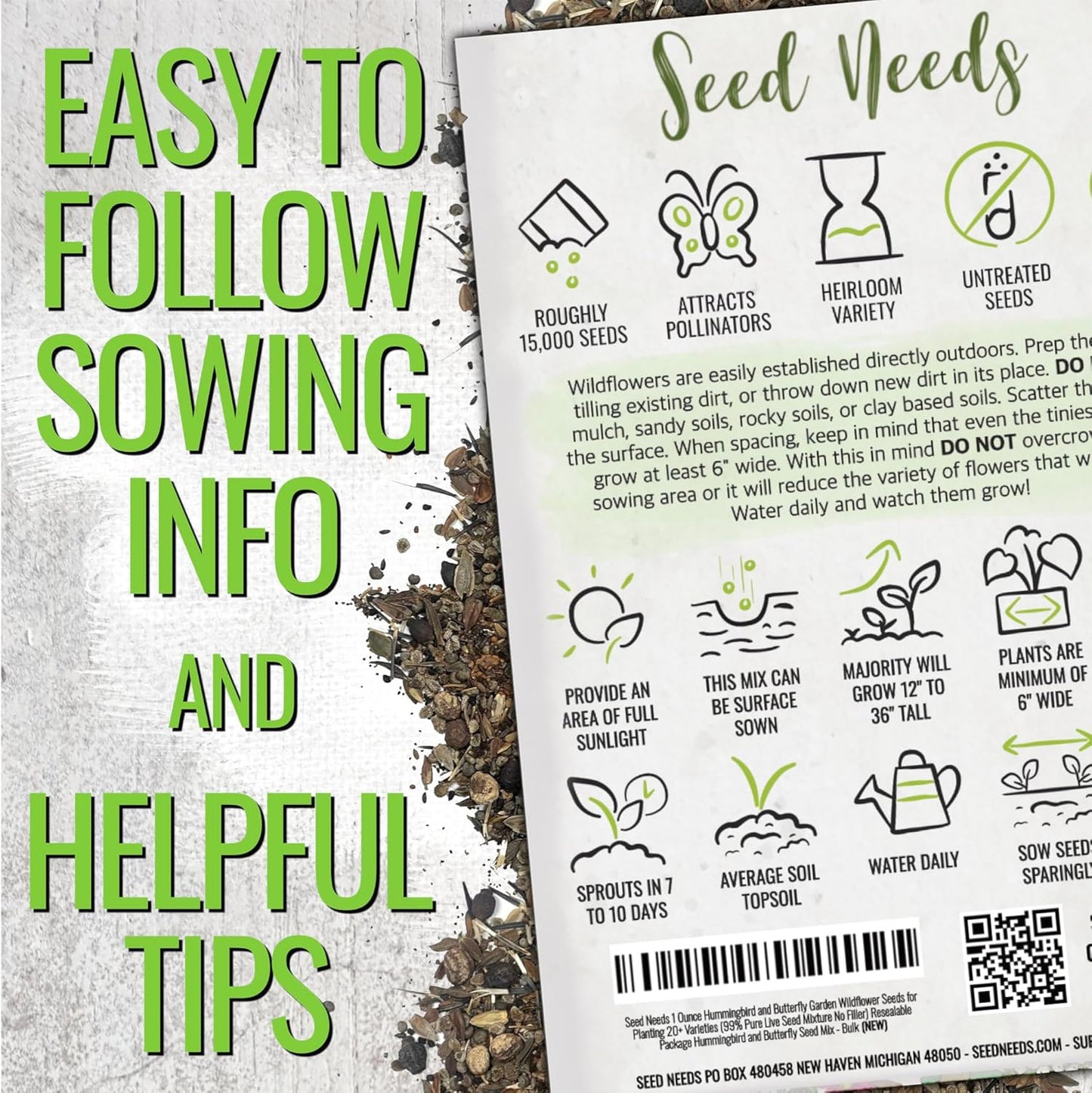 Seed Needs Wildflower Seeds Hummingbird and Butterfly Seed Mix | 2 Packs (1 Ounce Each) No Filler 23 Varieties Garden Seeds Annual & Perennial Species | Pollinator Attracting Flower Seed | Bulk