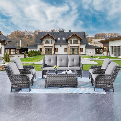 Rilyson Wicker Patio Furniture Chairs Set - 8 Piece Rattan Outdoor Patio Sectional Conversation Sets with Sofa,Armrest Chairs,Coffee Table and Ottomans for Porch Deck Garden(Mixed Grey/Grey)