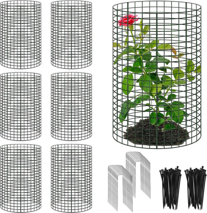 18 Pcs 24'' x 12'' Large Wire Plant Protector from Animals, 6 Pack Metal Plant Cage Chicken Wire Cloche with Ground Stakes and Nylon Tie to Keep Animals Out, Garden Protection Bunny Barricade
